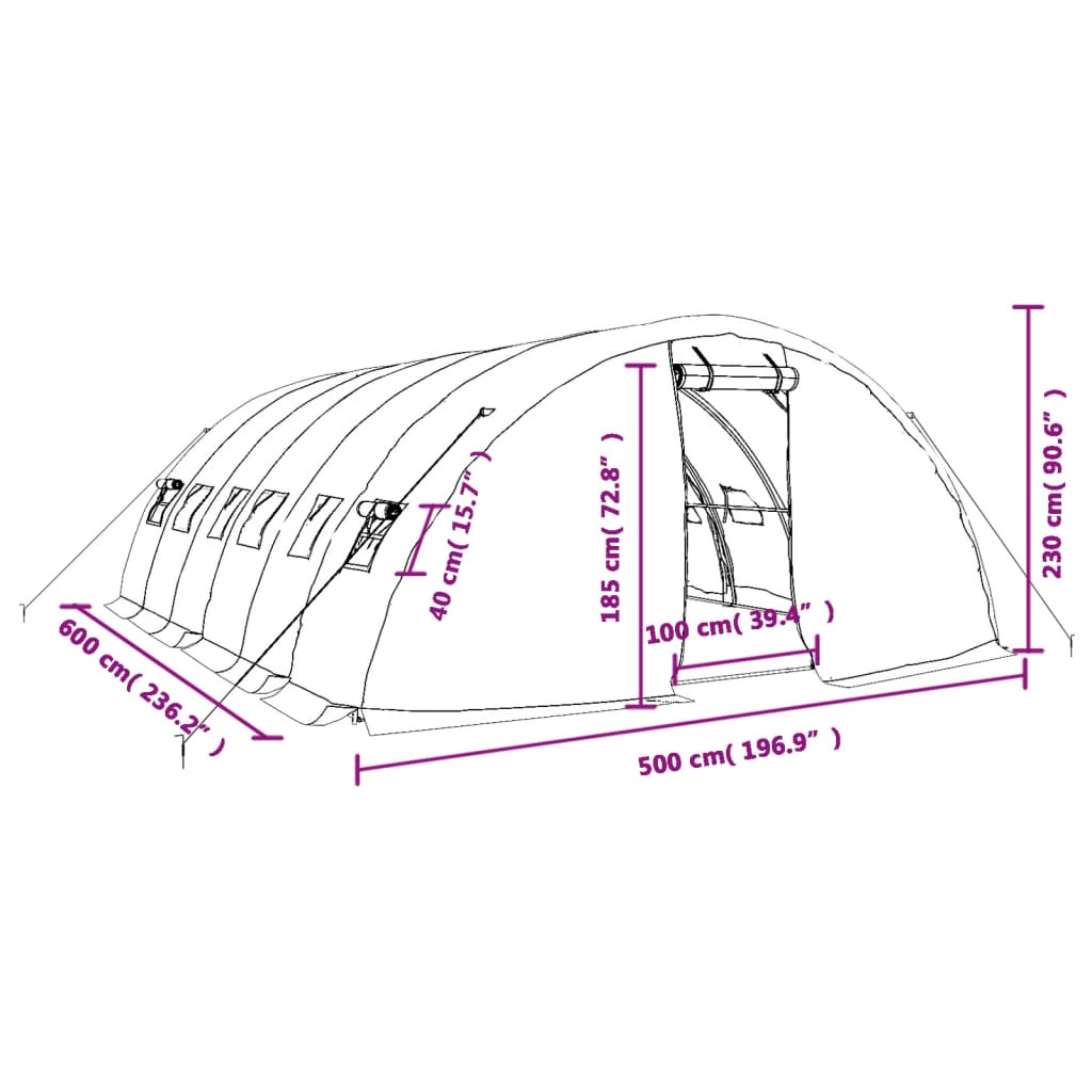 Gewächshaus mit Stahlrahmen Weiß 40 m² 8x5x2,3 m
