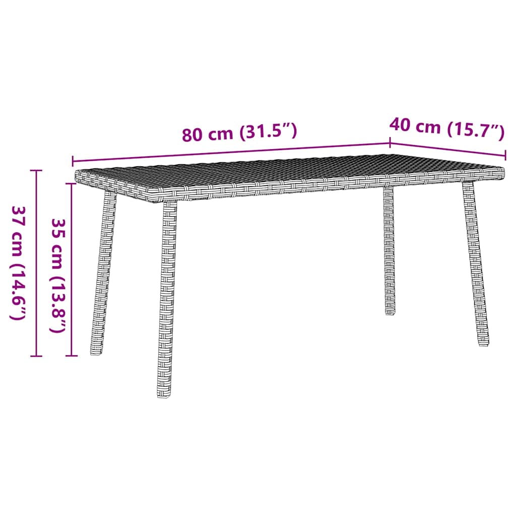 Garten-Couchtisch Rechteckig Schwarz 40x40x37 cm Poly Rattan