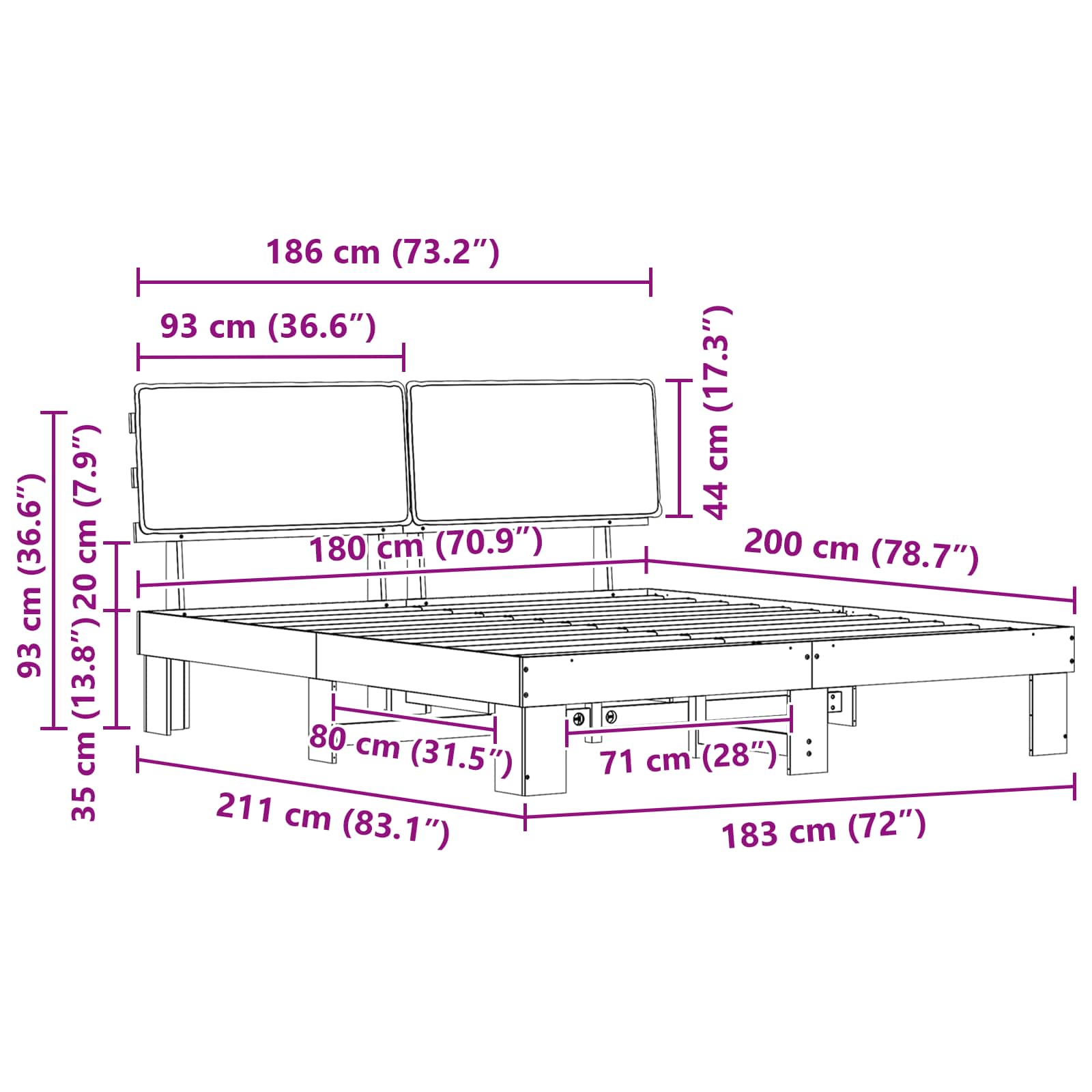 Bettgestell mit gepolstertem Kopfteil Hellgrau 200 x 200 cm
