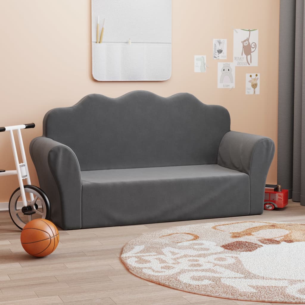 Kindersofa Hellgrau mit Sternen Weich Plüsch