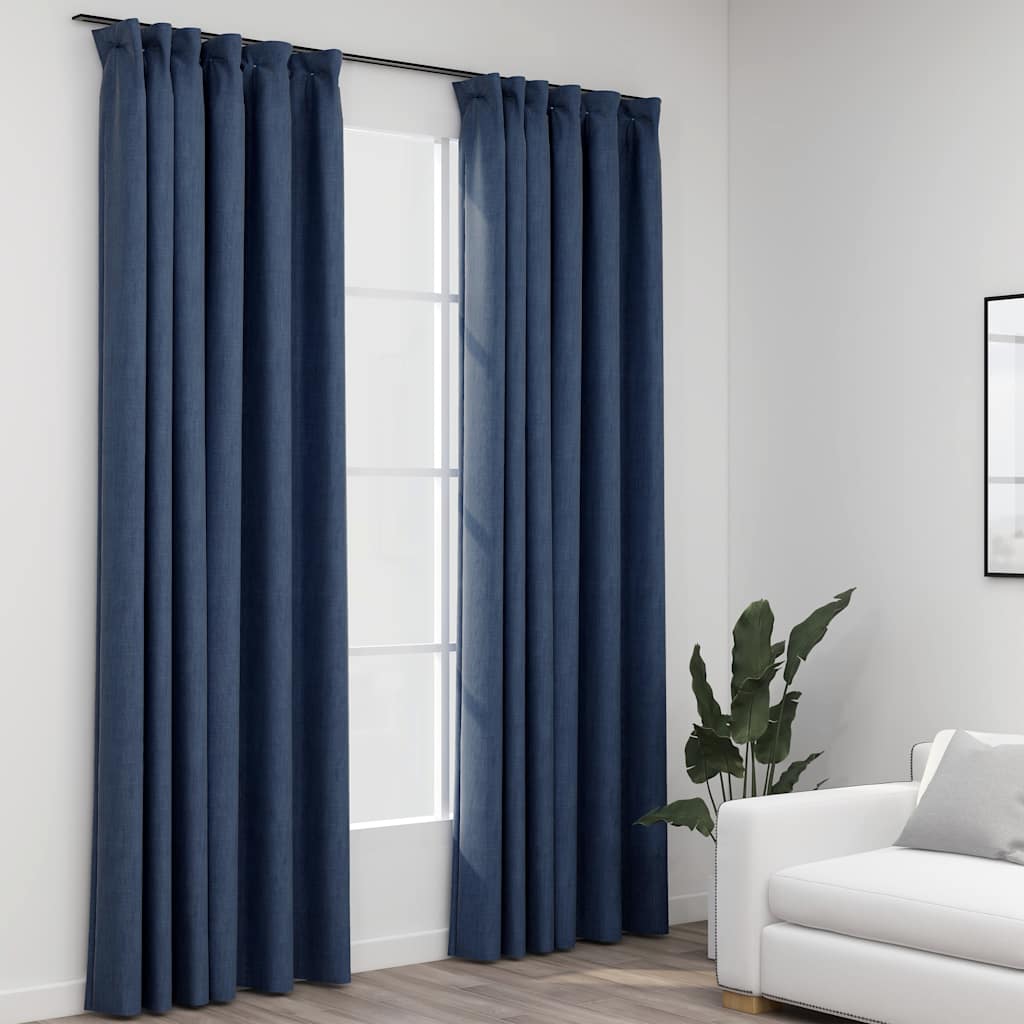 Verdunkelungsvorhänge Haken Leinenoptik 2Stk. Schwarz 140x175cm
