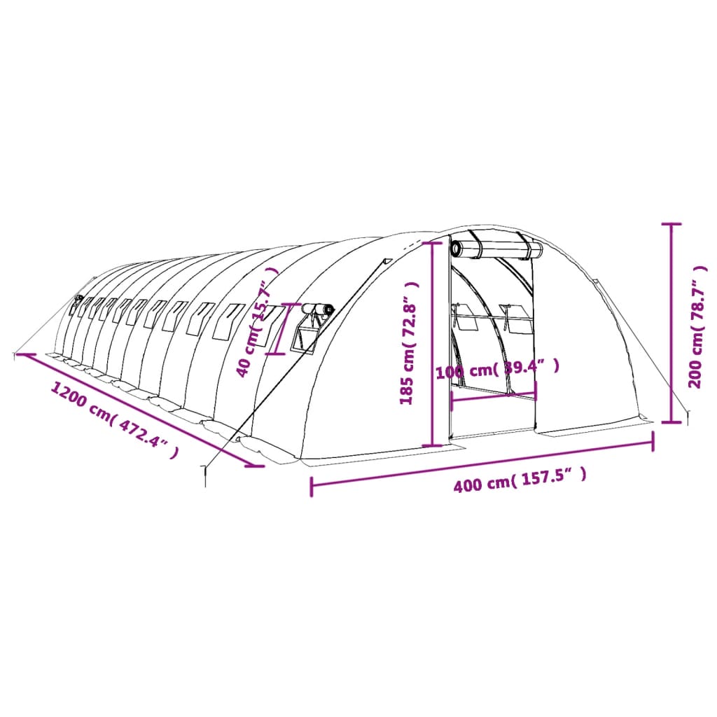 Gewächshaus mit Stahlrahmen Grün 8 m² 4x2x2 m