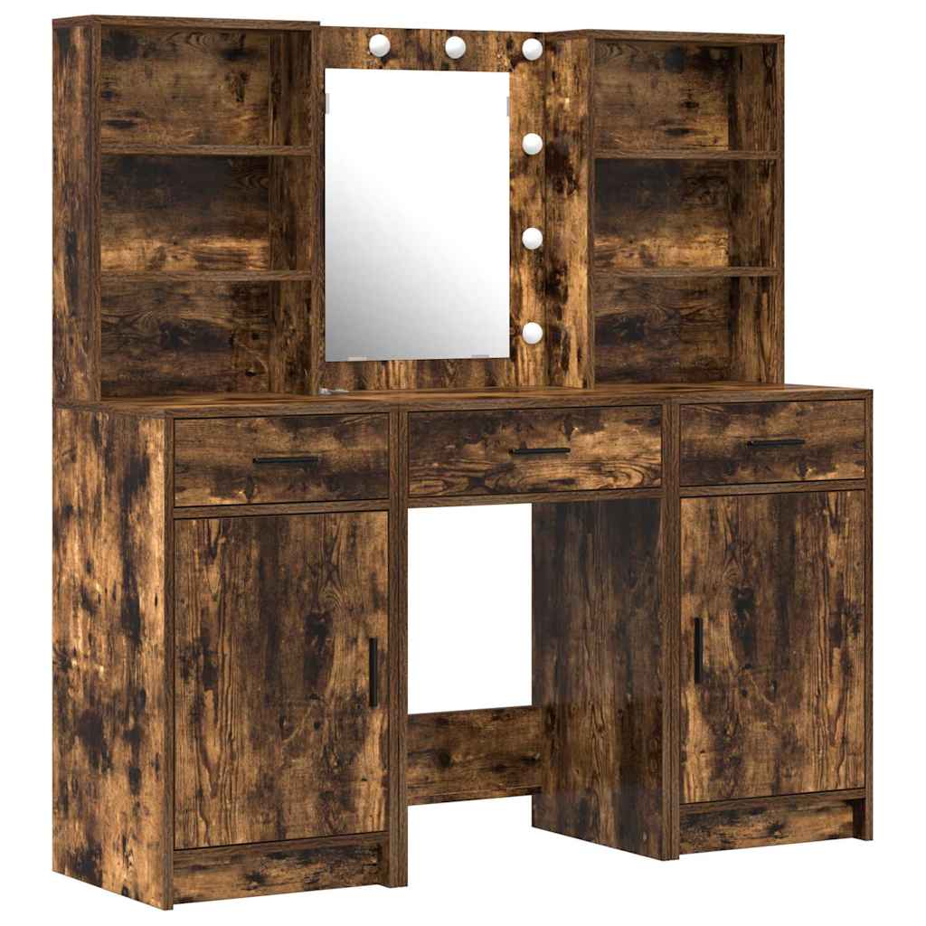 Schminktischset mit LED mit Schubladen 3 pcs Weiß Holzwerkstoff