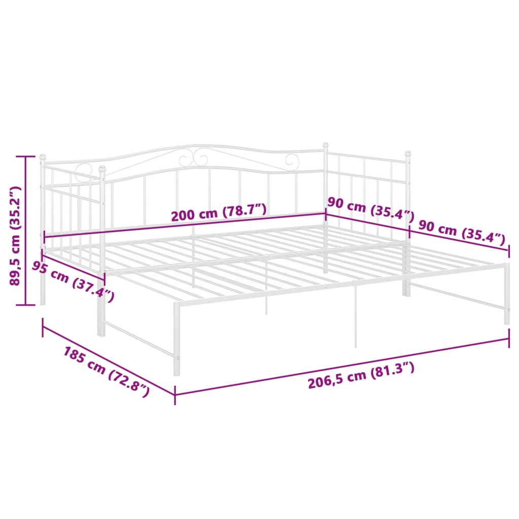Ausziehsofa Bettgestell Schwarz Metall 90x200 cm