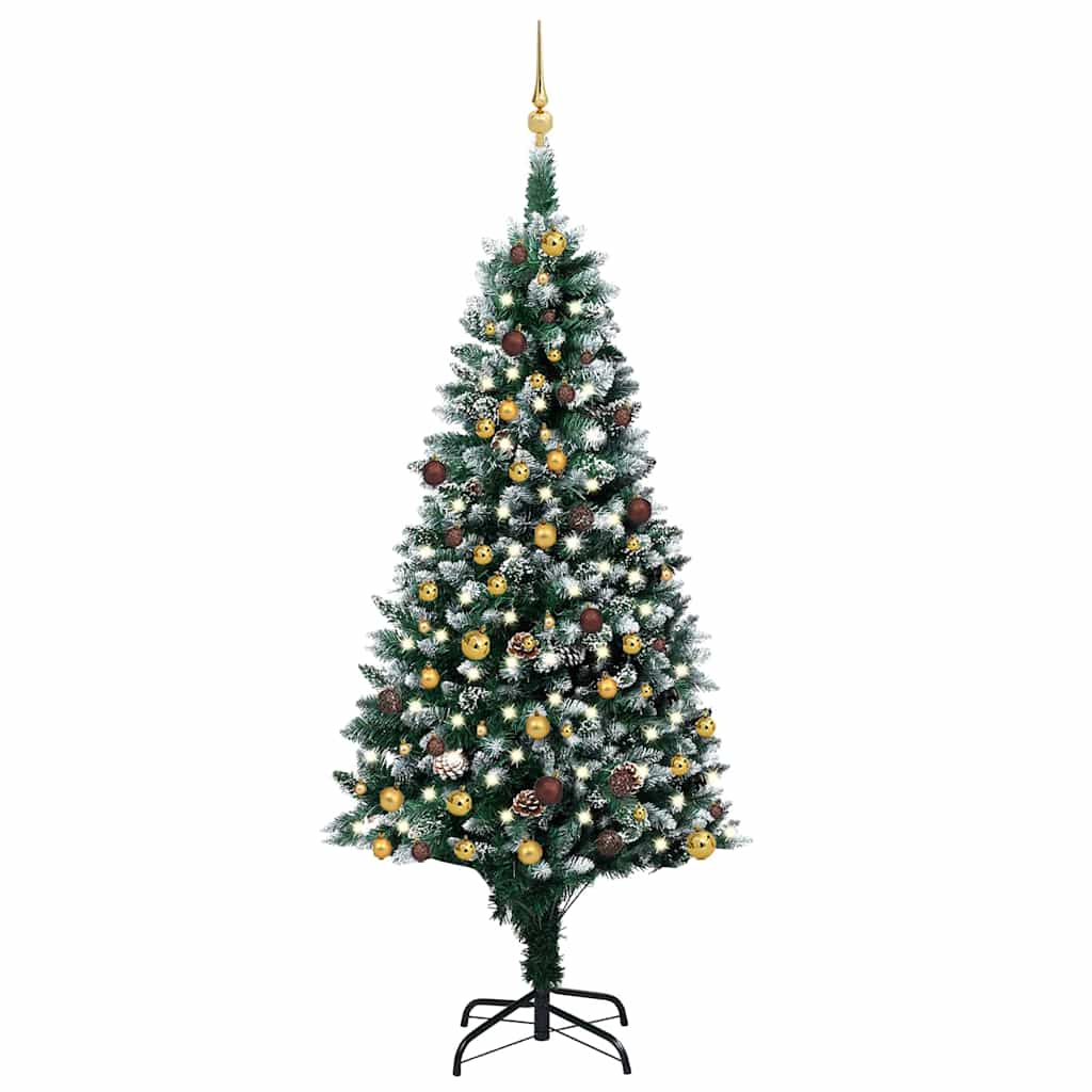 Künstlicher Weihnachtsbaum mit LEDs Kugeln Zapfen 150 cm