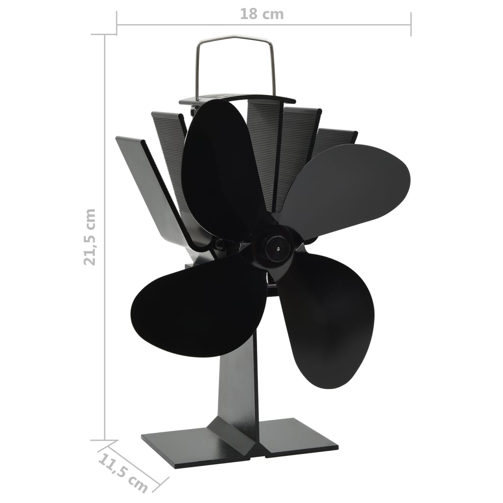 Ofenventilator Wärmebetrieben 2 Blätter Schwarz