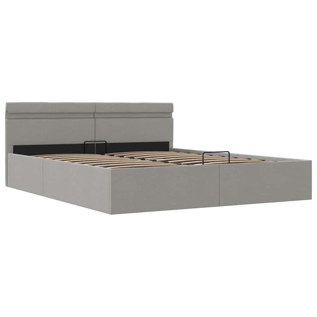 Bett mit Bettkasten Hydraulisch LED Dunkelgrau Stoff 90x200 cm
