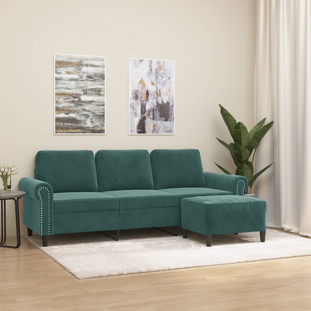 3-Sitzer-Sofa mit Hocker Hellgrau 180 cm Samt