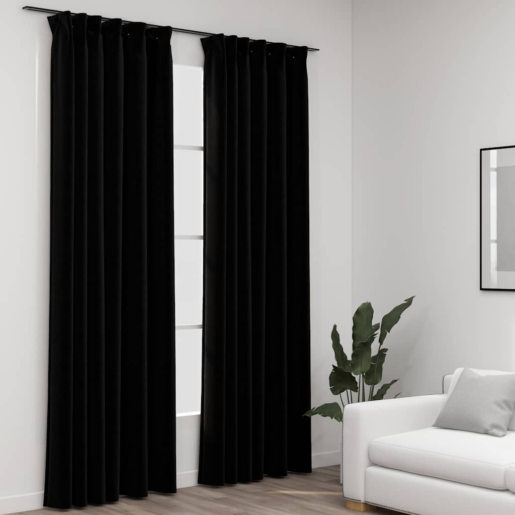 Verdunkelungsvorhänge Haken Leinenoptik 2Stk. Schwarz 140x175cm