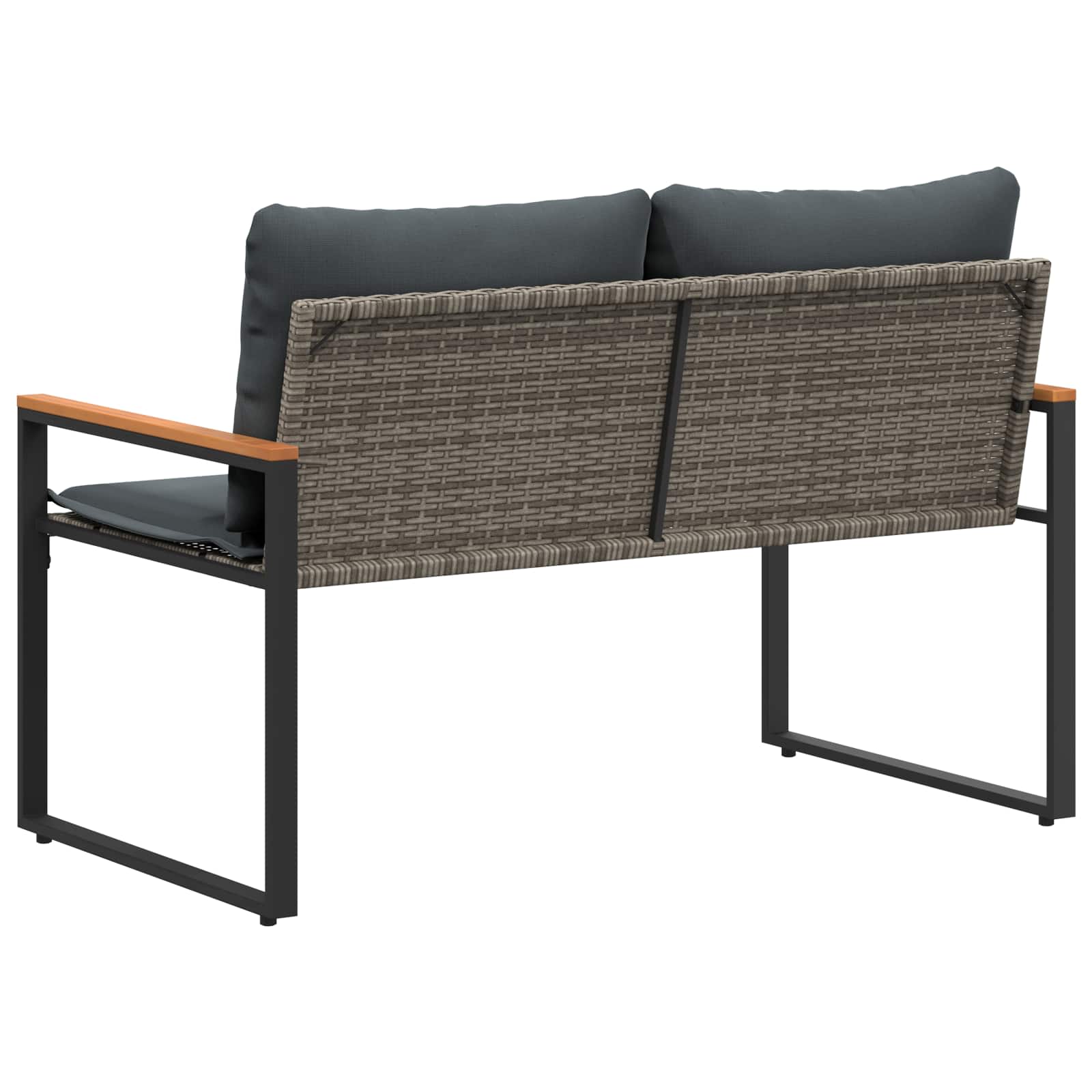 Bank mit Kissen Schwarz und Cremeweiß 115 x 65 x 72 cm Rattan