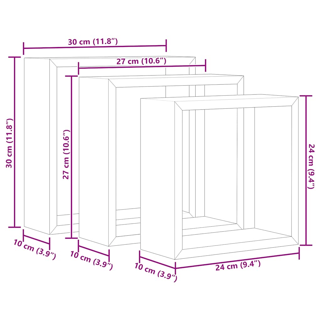 Würfelregale 3 Stk. Schwarz MDF