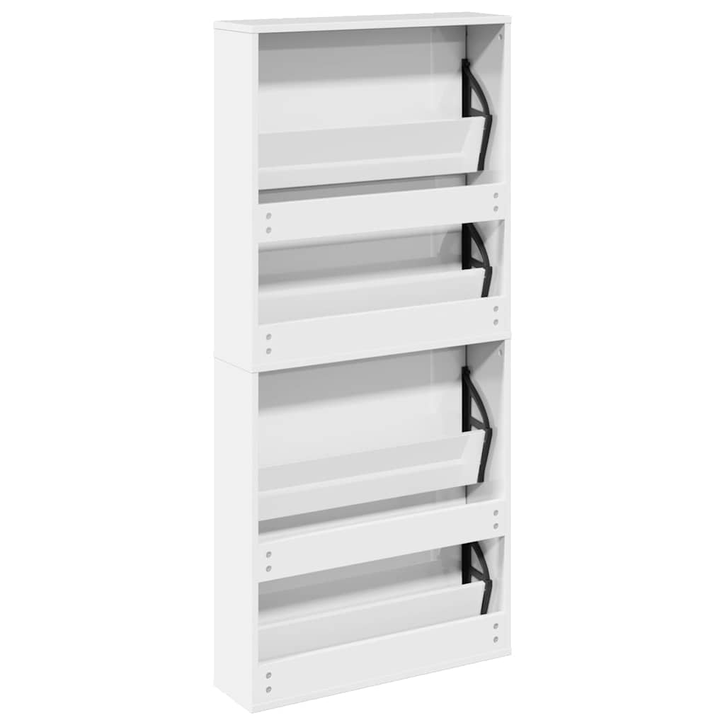 Schuhschrank mit 4 Fächern Spiegel Eiche 63×17×134 cm