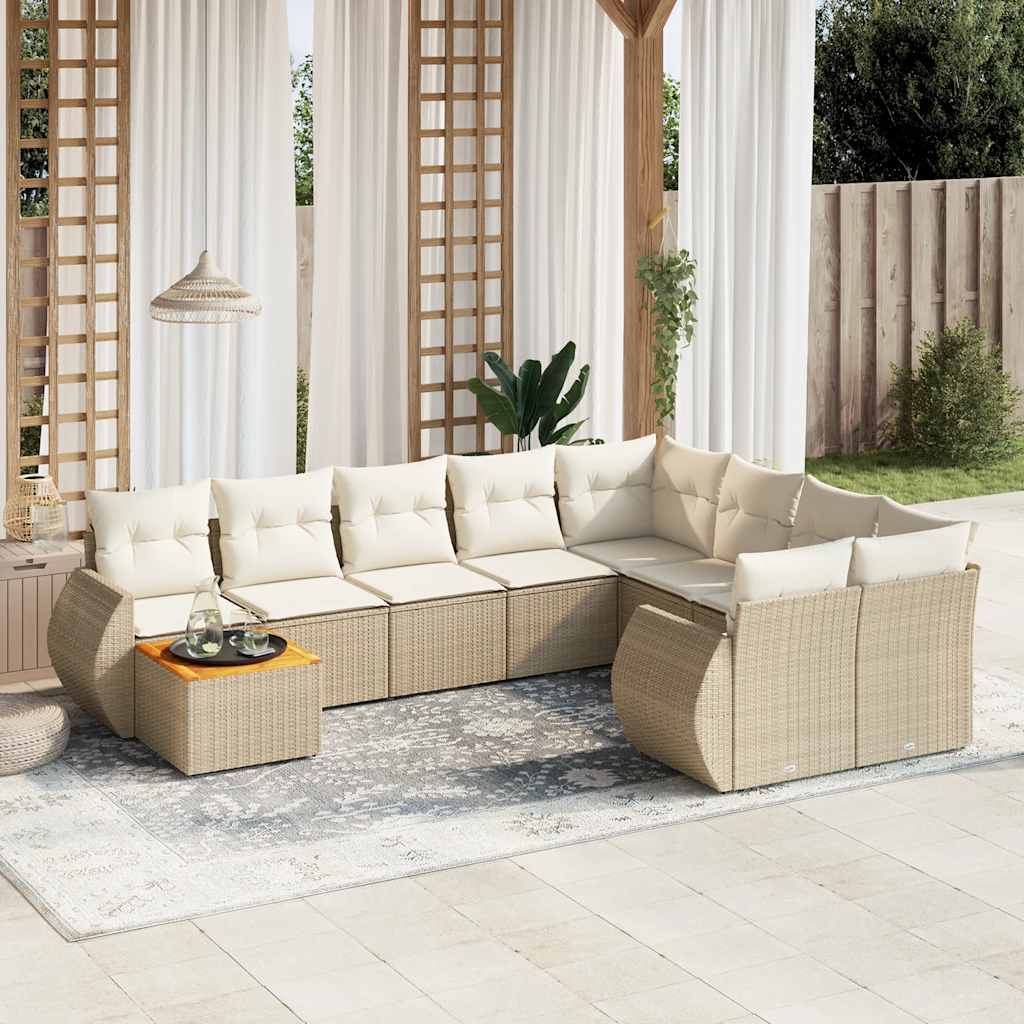10-tlg. Garten-Sofagarnitur mit Kissen Schwarz Poly Rattan