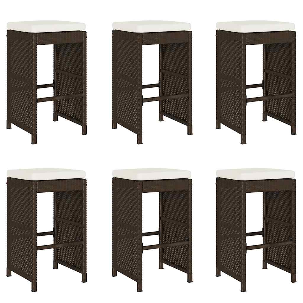 Garten-Barhocker mit Kissen 2 Stk. Braun Poly Rattan