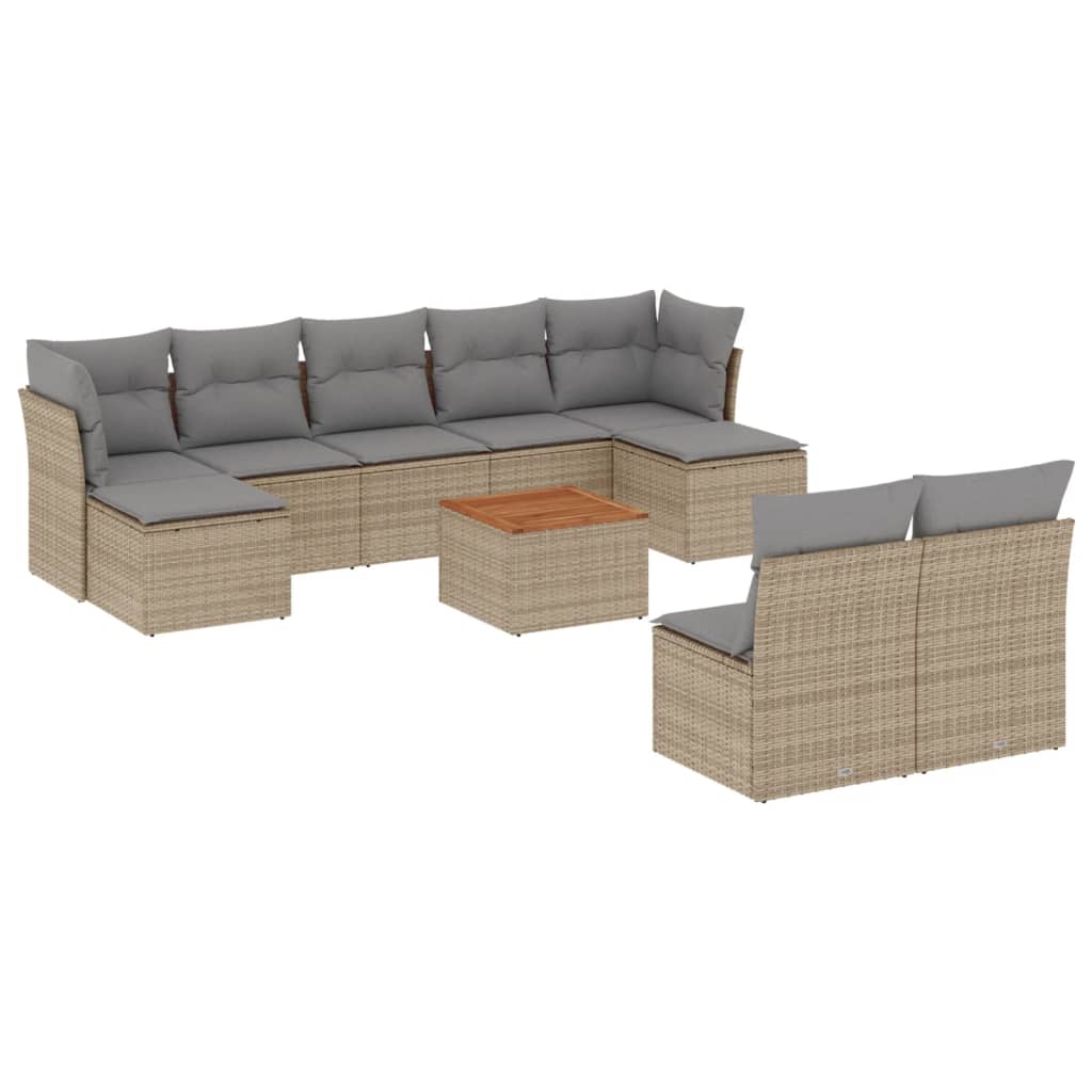 10-tlg. Garten-Sofagarnitur mit Kissen Schwarz Poly Rattan