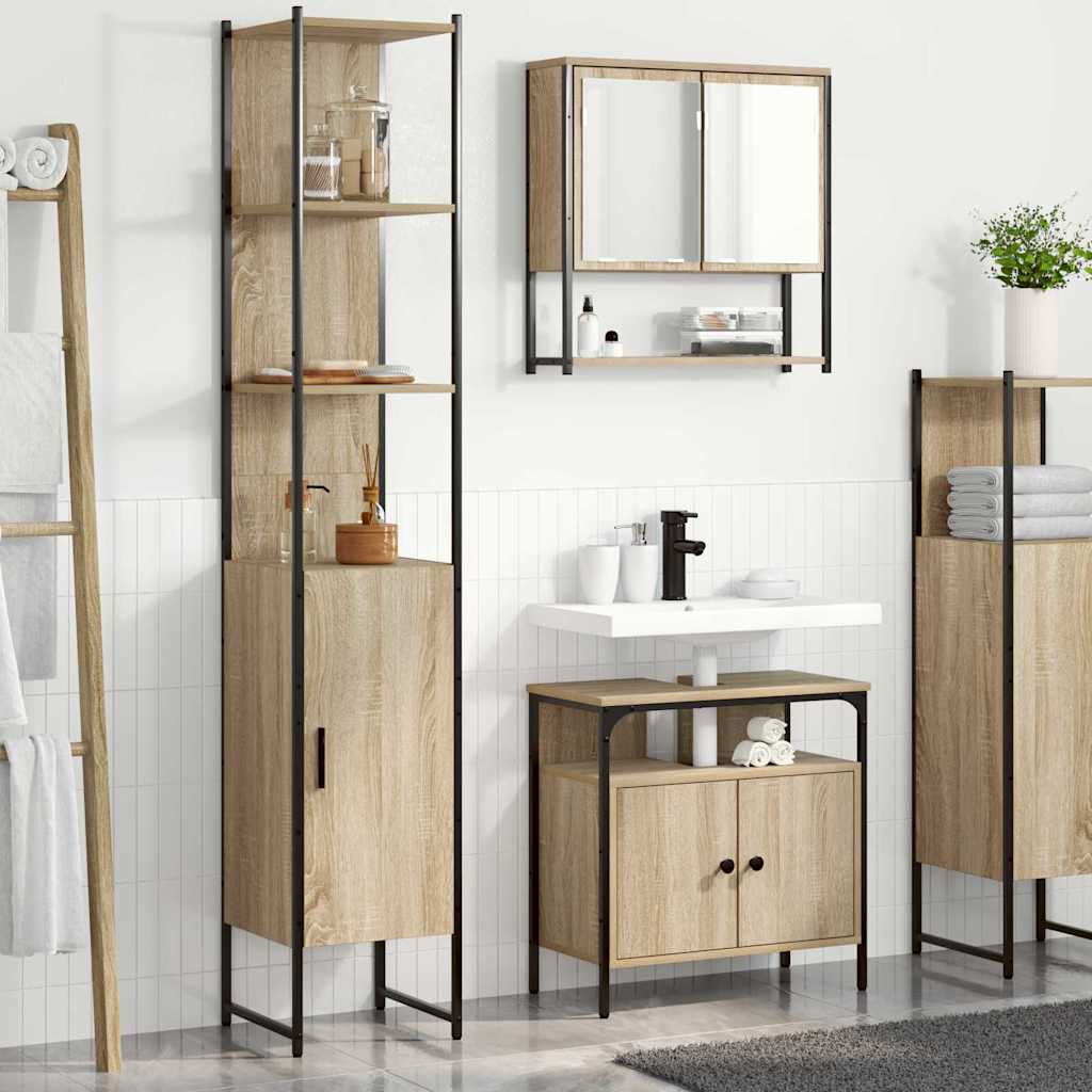 3-tlg. Badmöbel-Set Schwarz Holzwerkstoff
