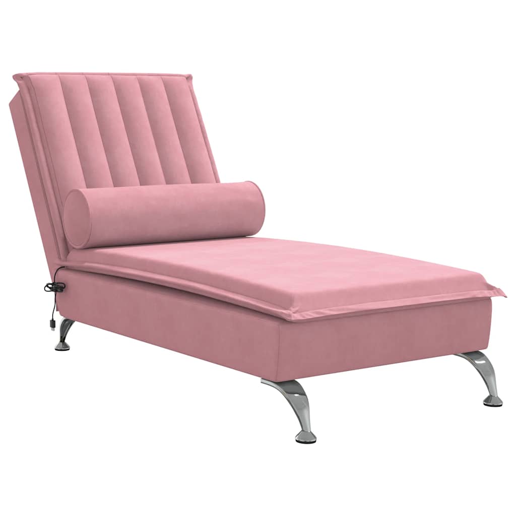 Massage-Chaiselongue mit Nackenrolle Hellgrau Samt
