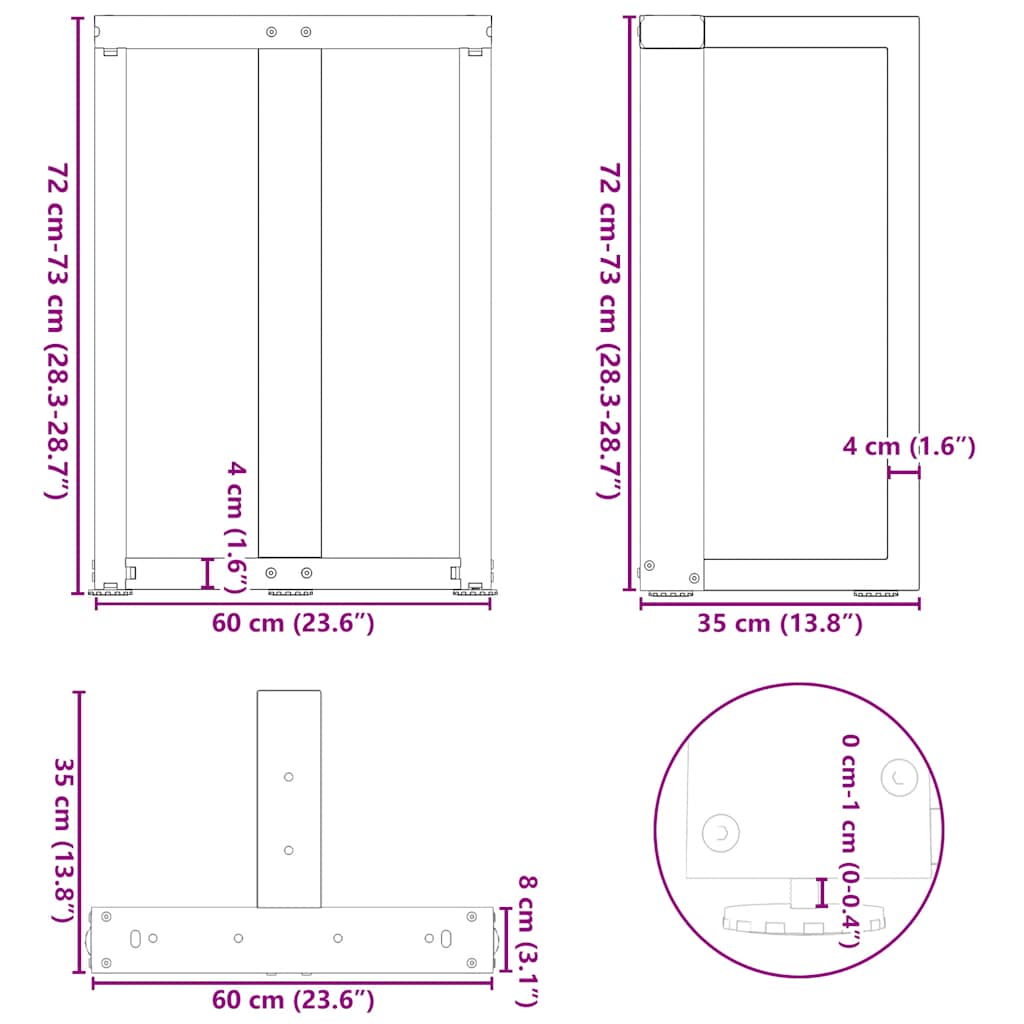 Couchtischbeine T-Form 2 Stk. Schwarz 30x25x(30-31) cm Stahl