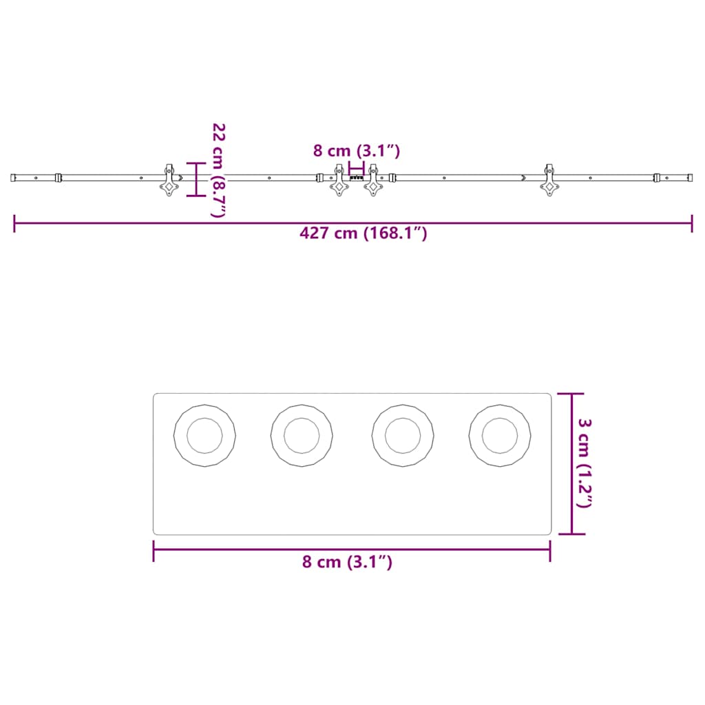 Schiebetürbeschlag-Set 305 cm Stahl Schwarz