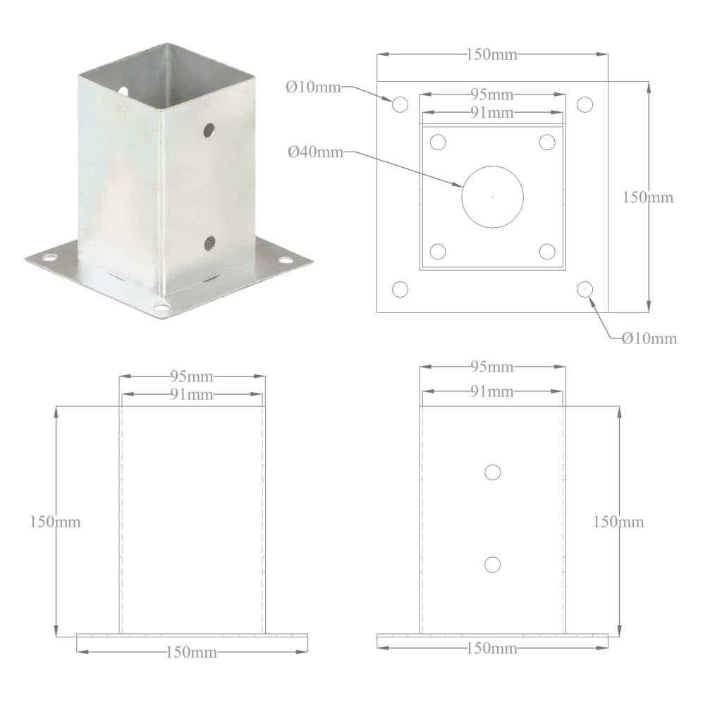 Pfostenanker 4 Stk. Verzinktes Metall 71 mm