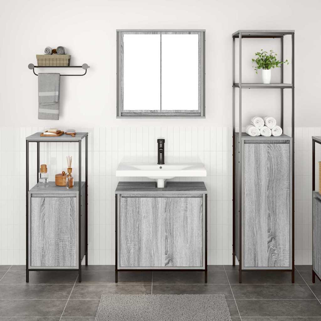 Badezimmermöbel-Set 5 pcs Schwarz Eichen-Optik Holzwerkstoff