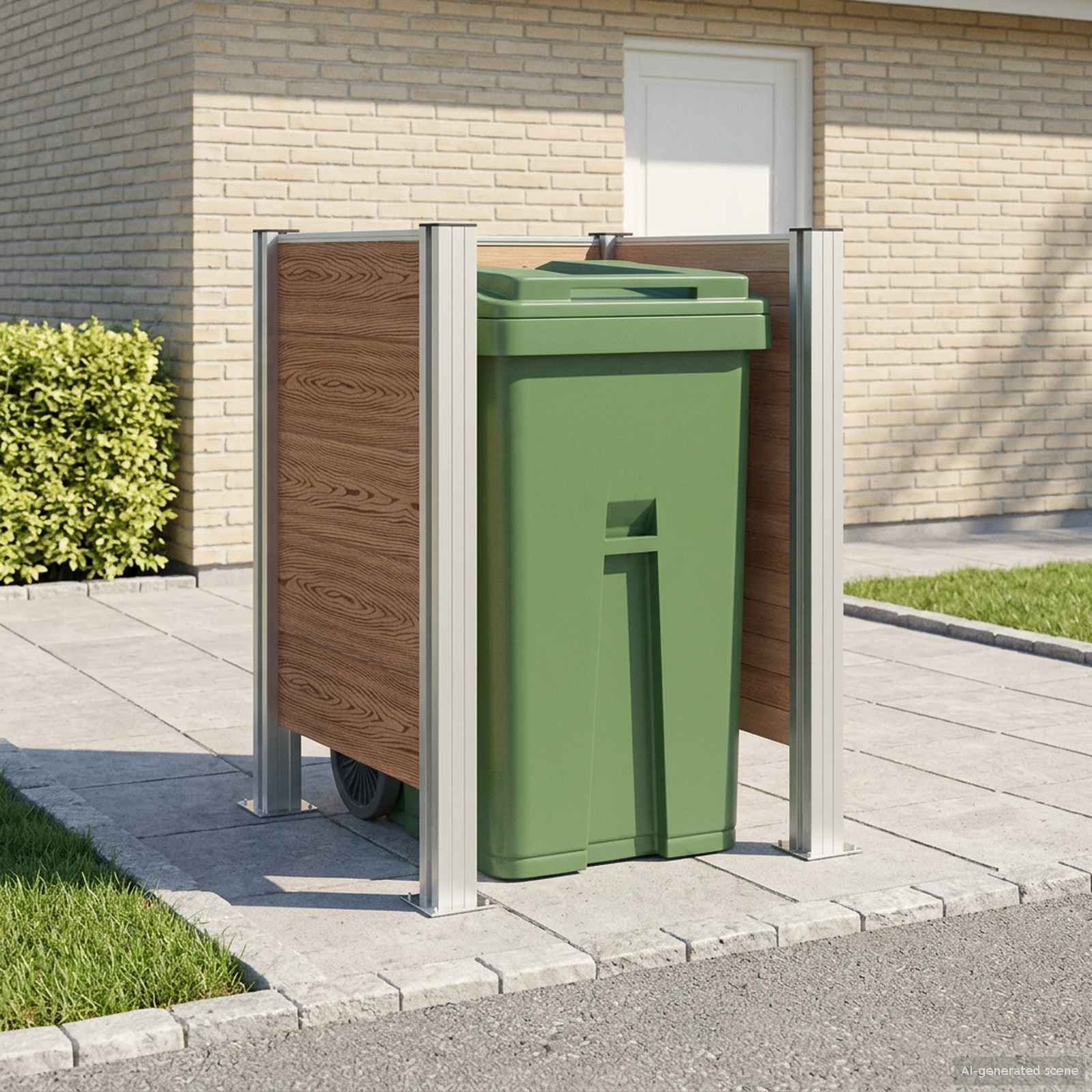 Mülltonnenzaun Braun 161 x 85 x 115 cm Aluminium und WPC