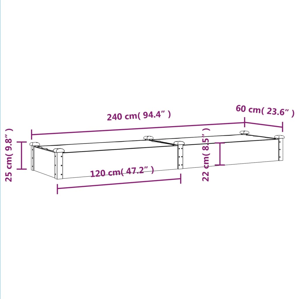 Hochbeet mit Einsatz Grau 120x45x25 cm Massivholz Tanne