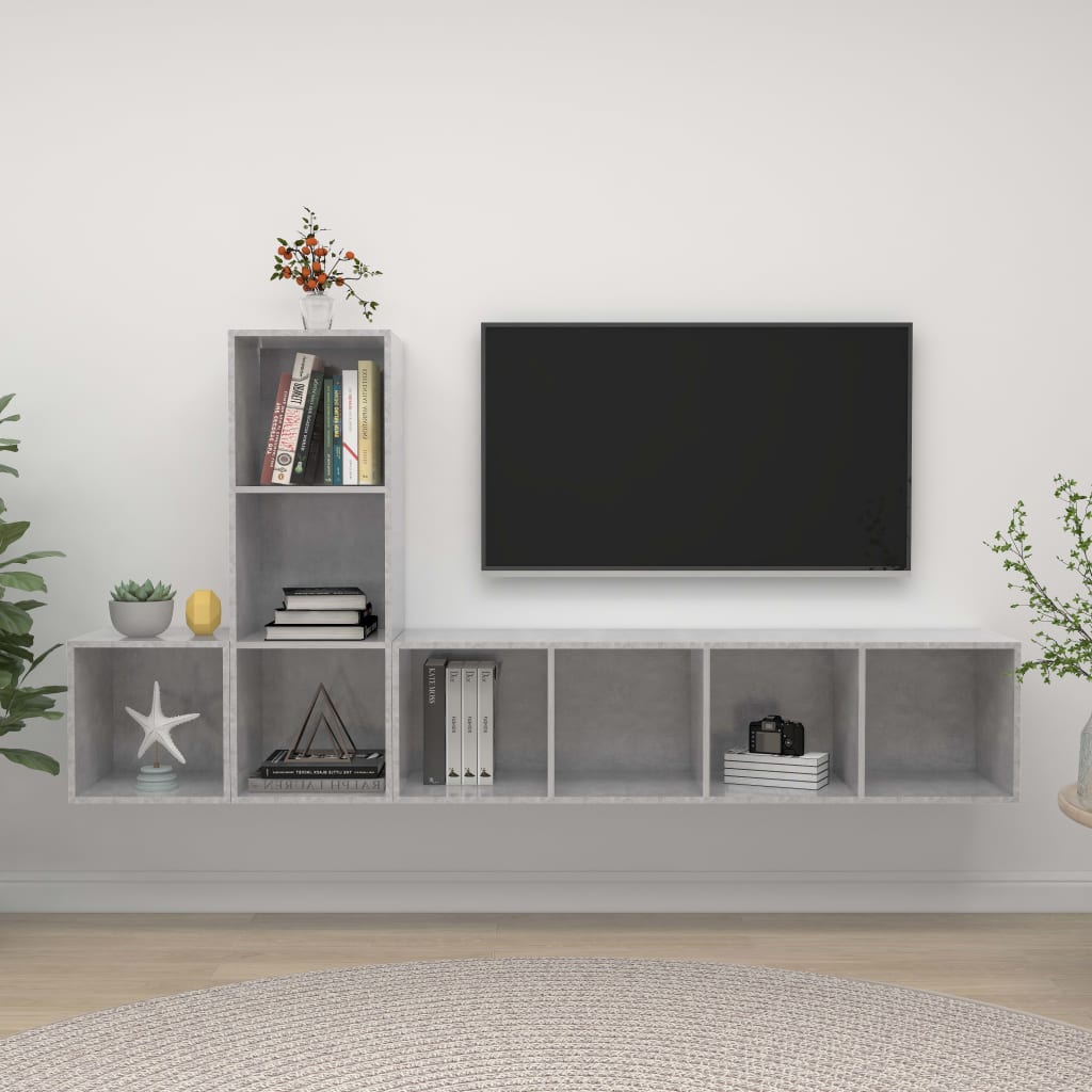 3-tlg. TV-Schrank-Set Grau Holzwerkstoff