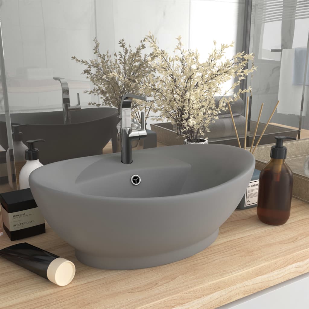 Luxus-Waschbecken Überlauf Oval Matt-Weiß 58,5x39 cm Keramik