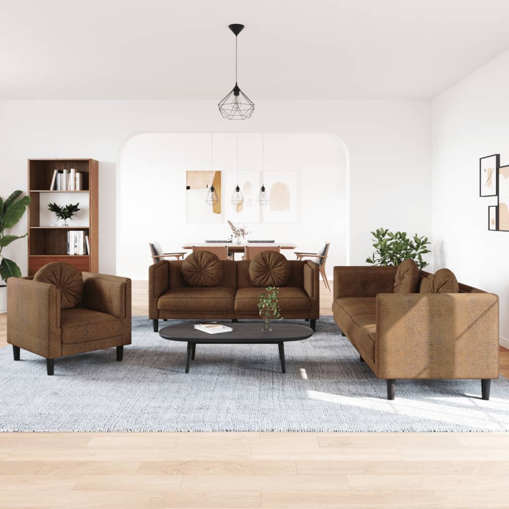 3-tlg. Sofagarnitur mit Kissen Creme Samt