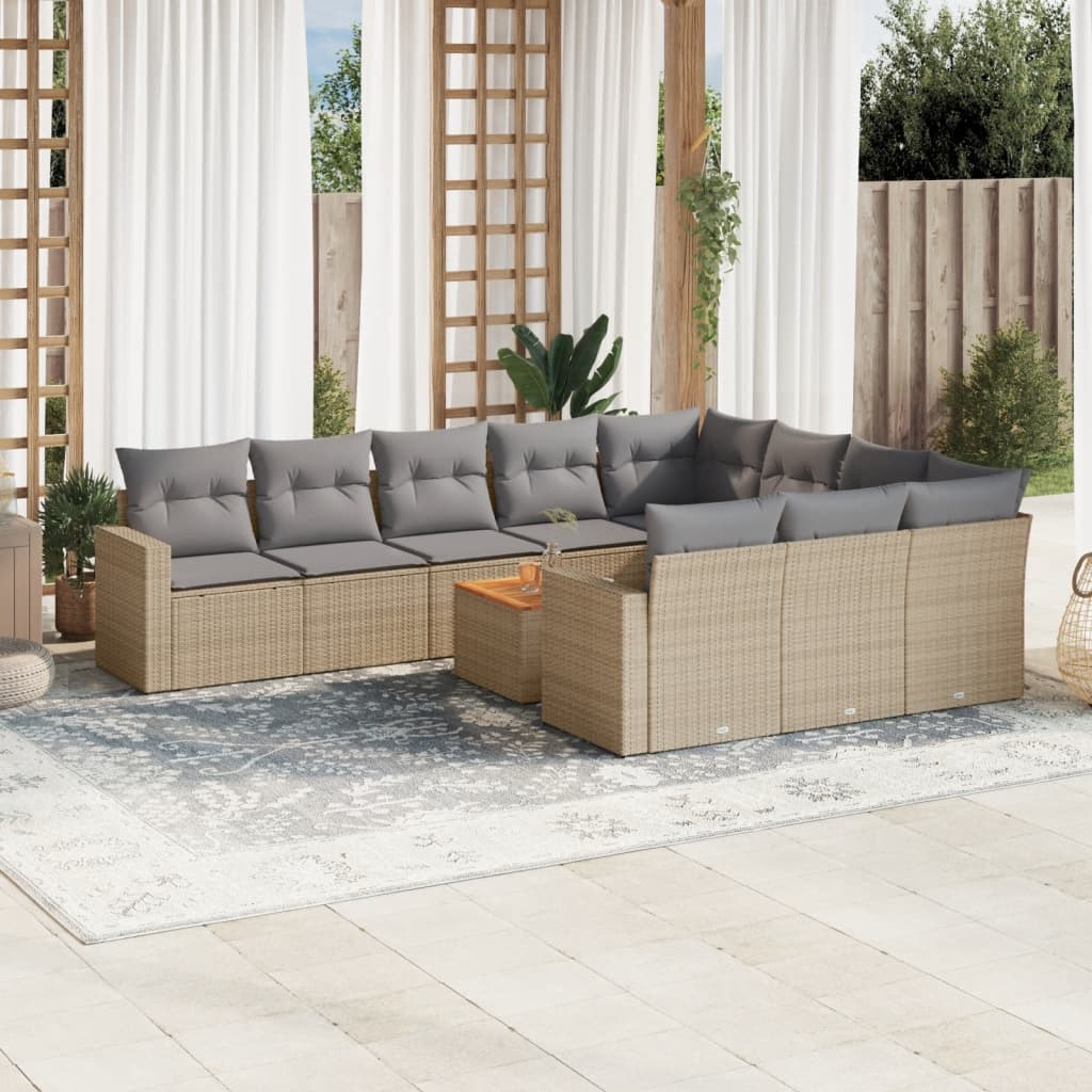 11-tlg. Garten-Sofagarnitur mit Kissen Schwarz Poly Rattan