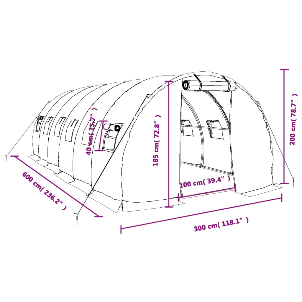 Gewächshaus mit Stahlrahmen Grün 48 m² 16x3x2 m