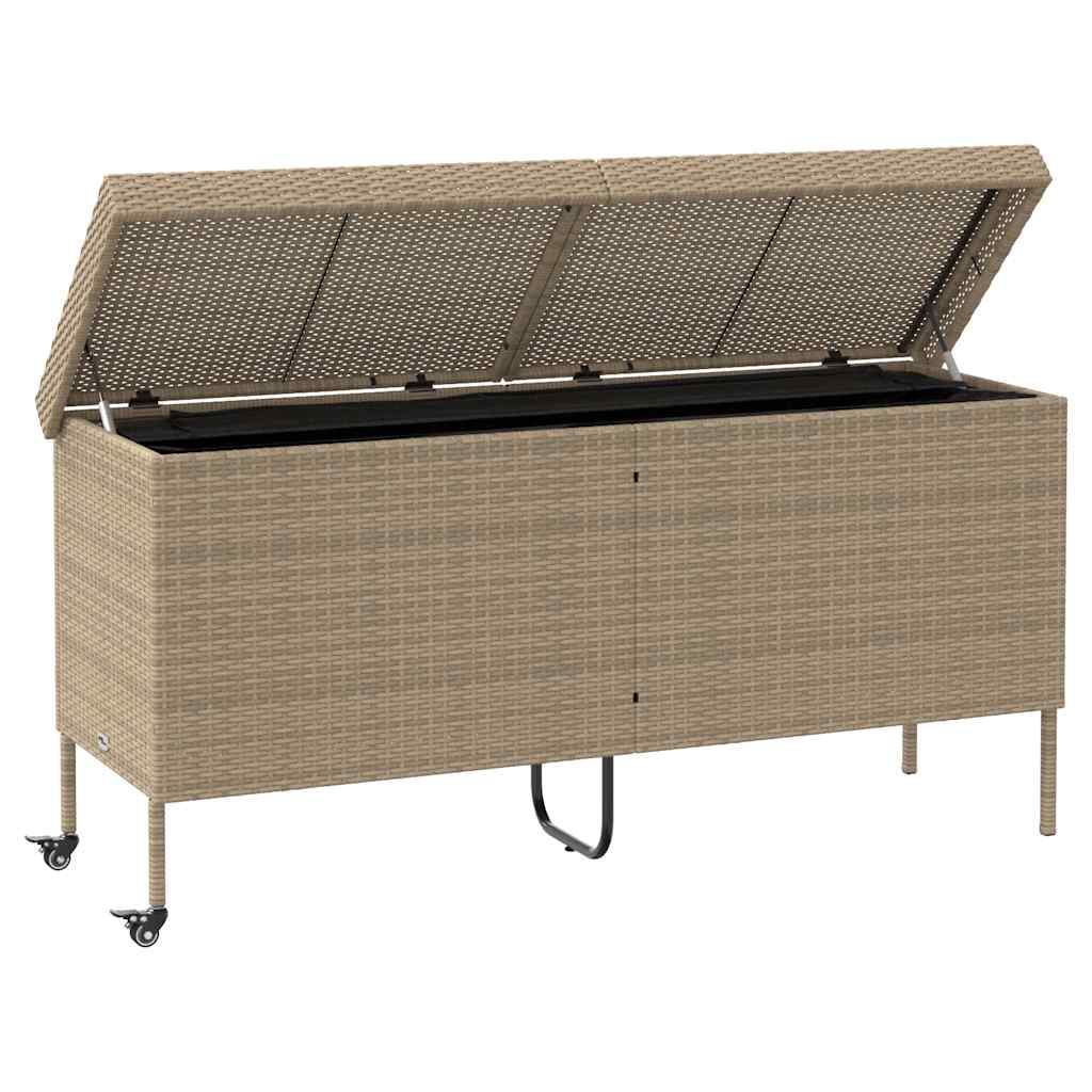Gartentruhe mit Rollen Schwarz 110x55x73 cm Poly Rattan