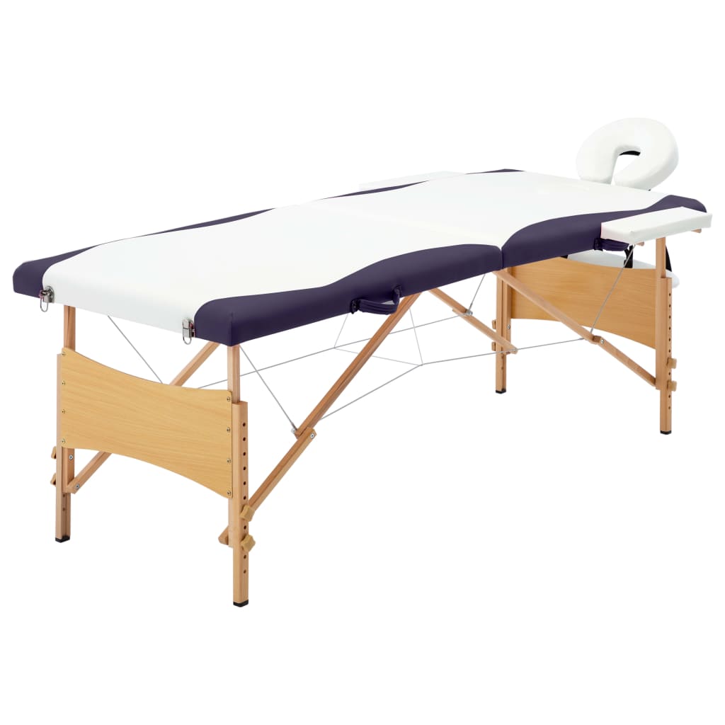 Massageliege Klappbar 2-Zonen mit Holzgestell Lila