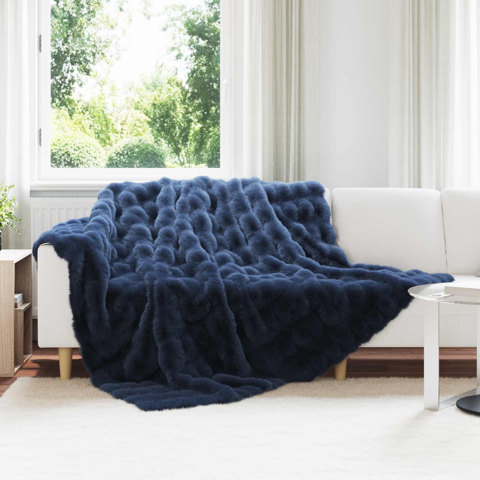 Rutschfeste Decke aus Kunstkaninchenfell Olite Beige Polyester