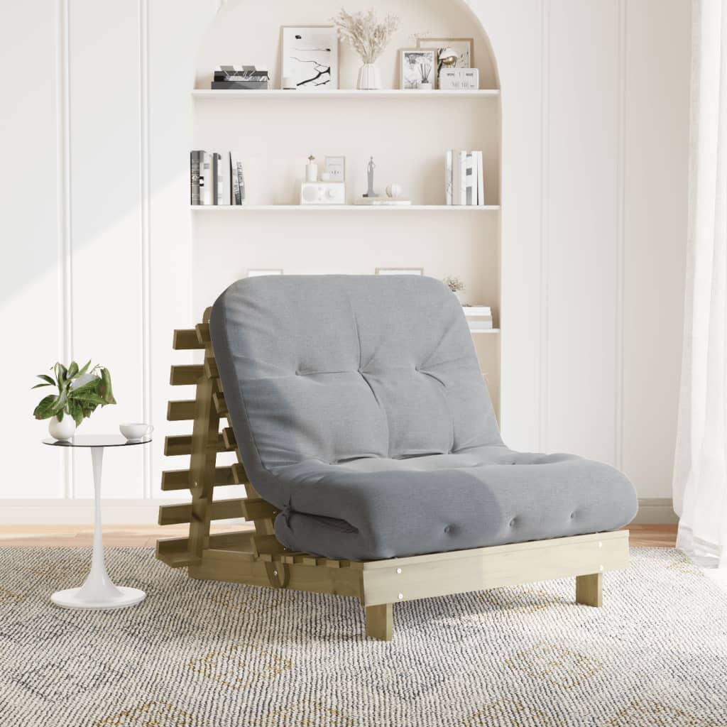Futon Schlafsofa mit Matratze Braun 70x206x11 Massivholz Kiefer