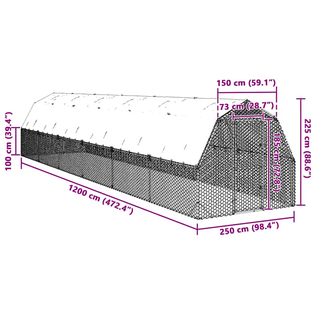 Hühnerstall 2,5x4x2,25 m Verzinkter Stahl
