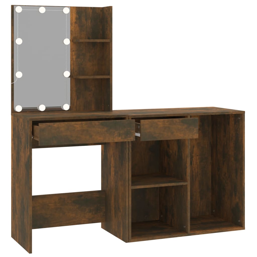 LED-Schminktisch mit Schrank Weiß Holzwerkstoff