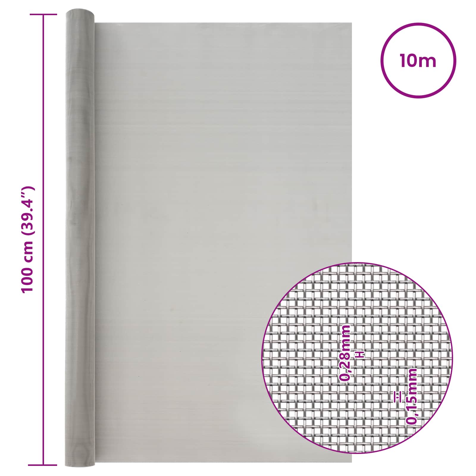 Mesh Bildschirm 20 x 500 cm 20 Mesh Edelstahl 201 Silber