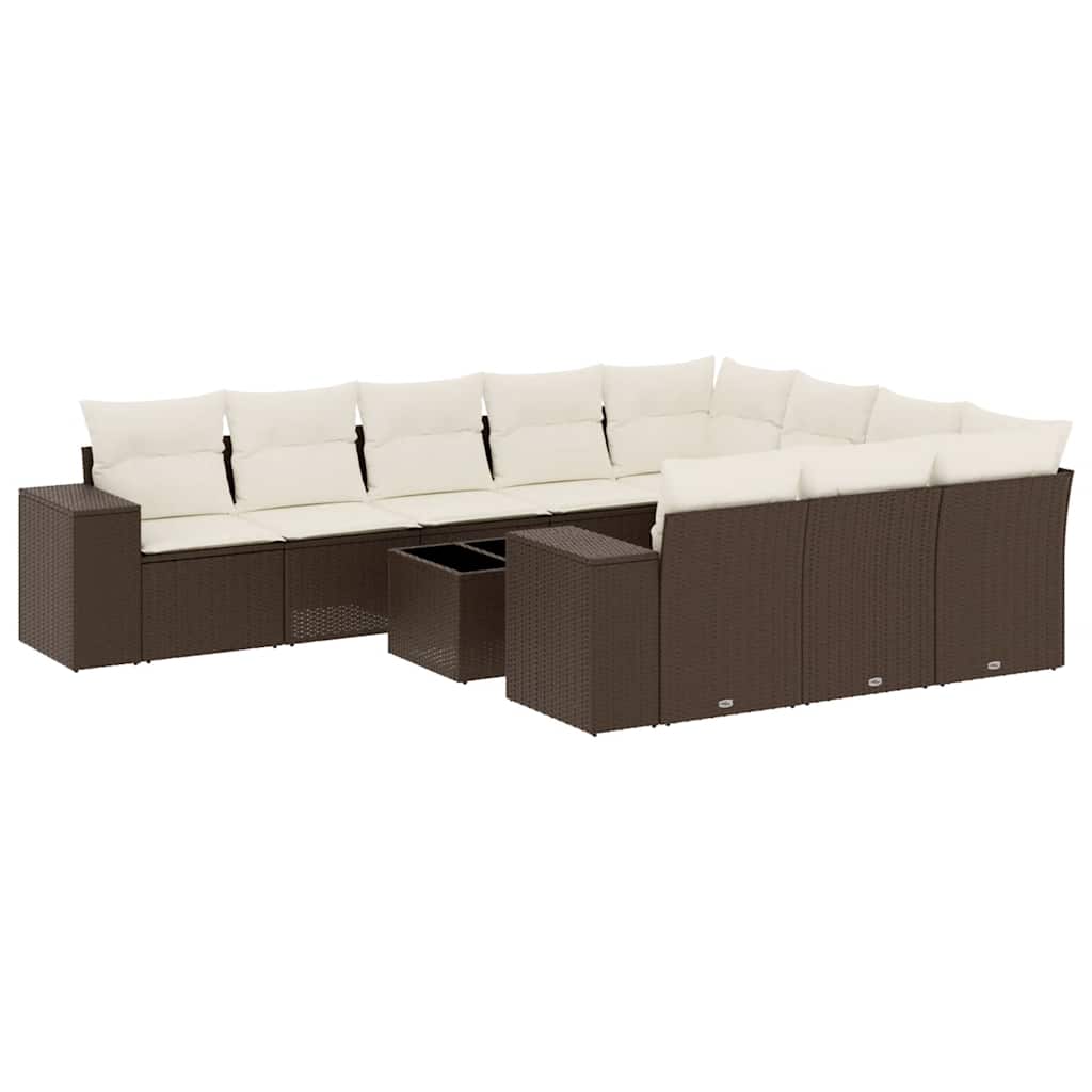10-tlg. Garten-Sofagarnitur mit Kissen Schwarz Poly Rattan