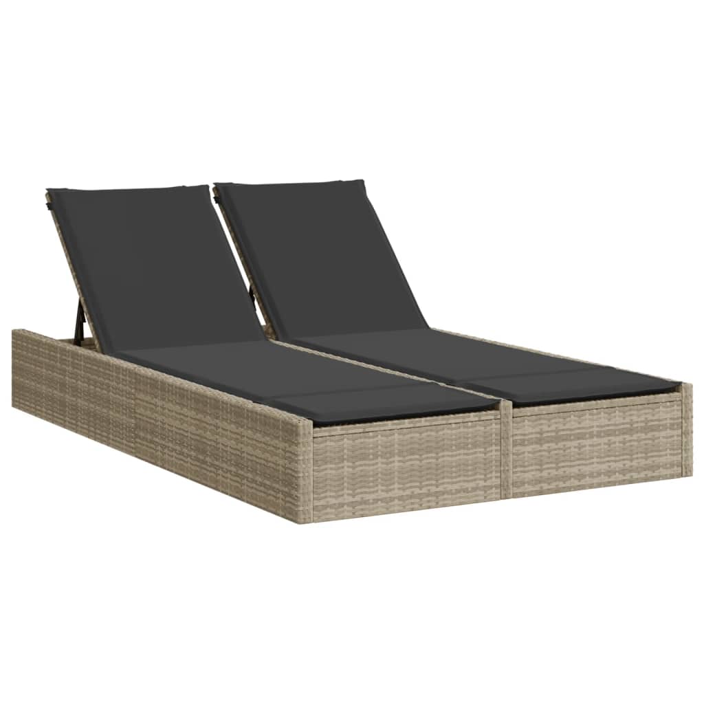 Doppel-Sonnenliege mit Kissen Schwarz Poly Rattan