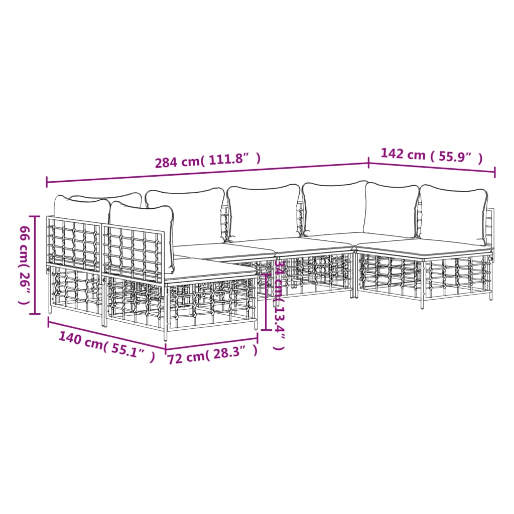 7-tlg. Garten-Lounge-Set mit Kissen Anthrazit Poly Rattan