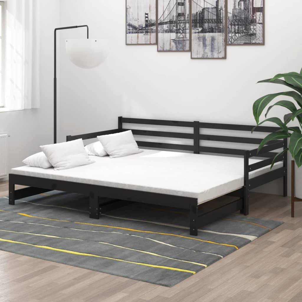 Ausziehbares Tagesbett Grau Massivholz Kiefer 2x(90x200) cm