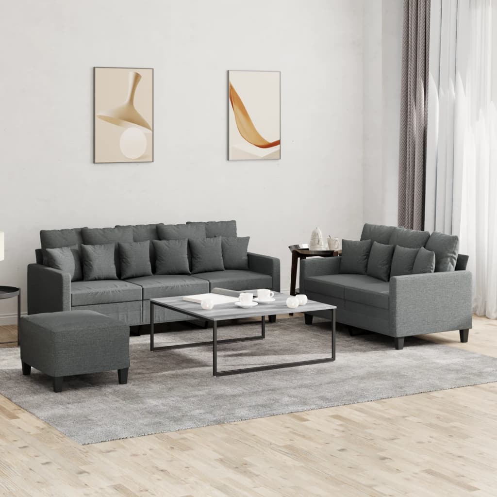 2-tlg. Sofagarnitur mit Kissen Braun Stoff