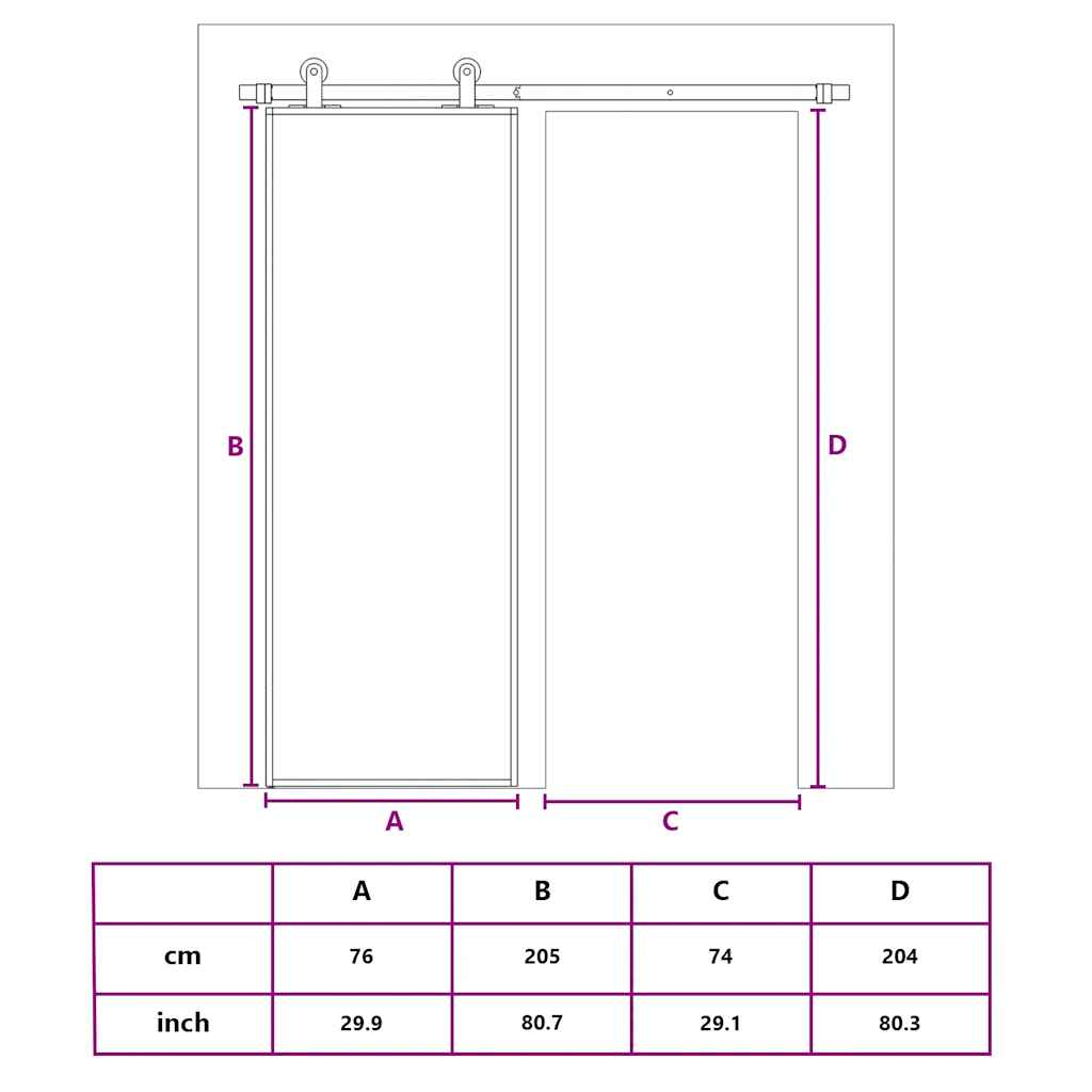 Schiebetür Aluminium und ESG Glas 90x205 cm Schwarz