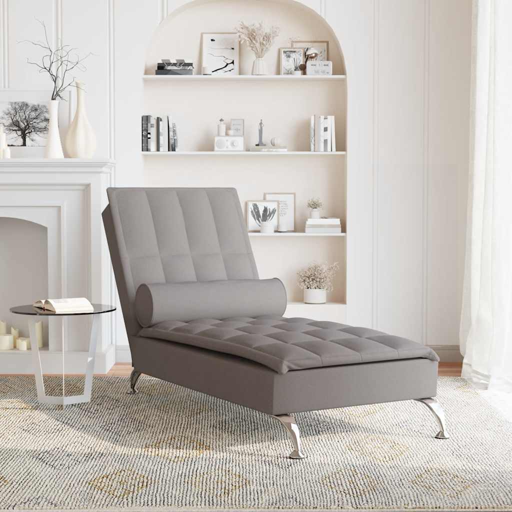 Massage-Chaiselongue mit Nackenrolle Hellgrau Stoff