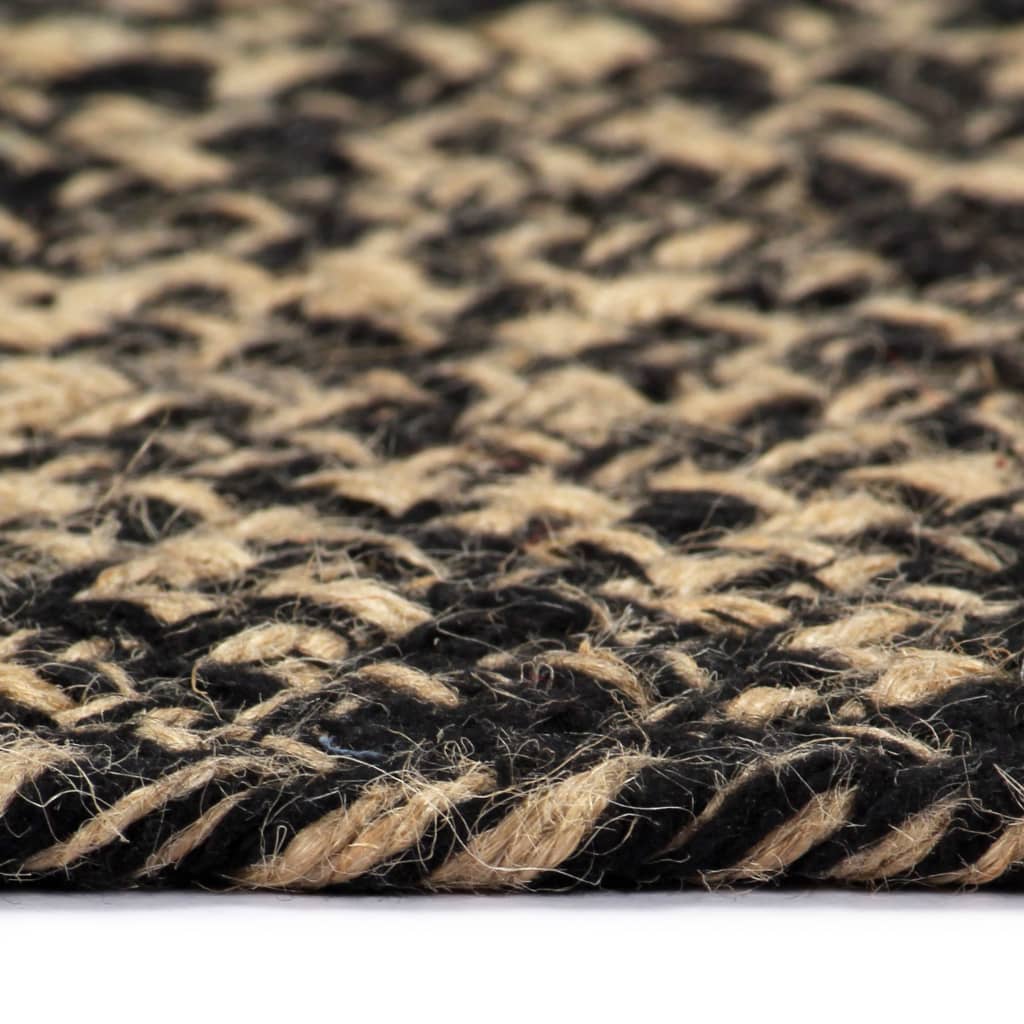 Teppich Handgefertigt Jute Schwarz und Natur 150 cm