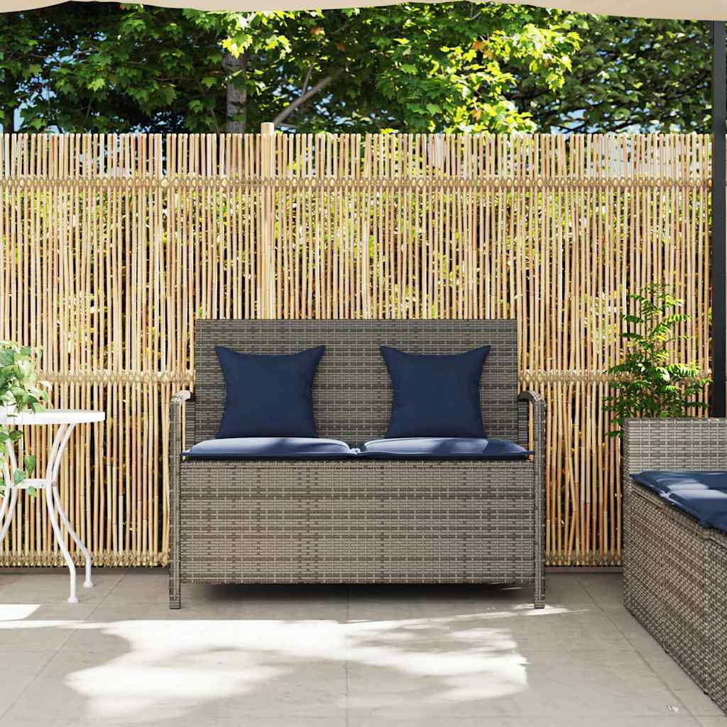Gartenbank mit Stauraum und Kissen Schwarz Poly Rattan