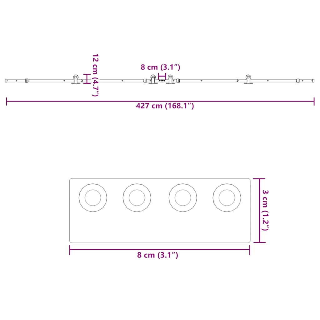 Schiebetürbeschlag-Set 305 cm Stahl Schwarz