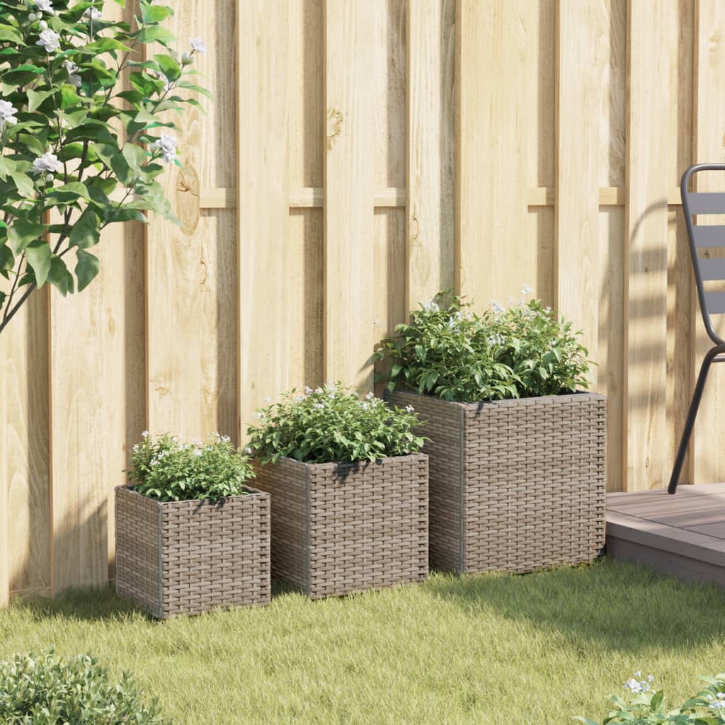 Pflanzkübel 3 Stk. Schwarz Poly Rattan